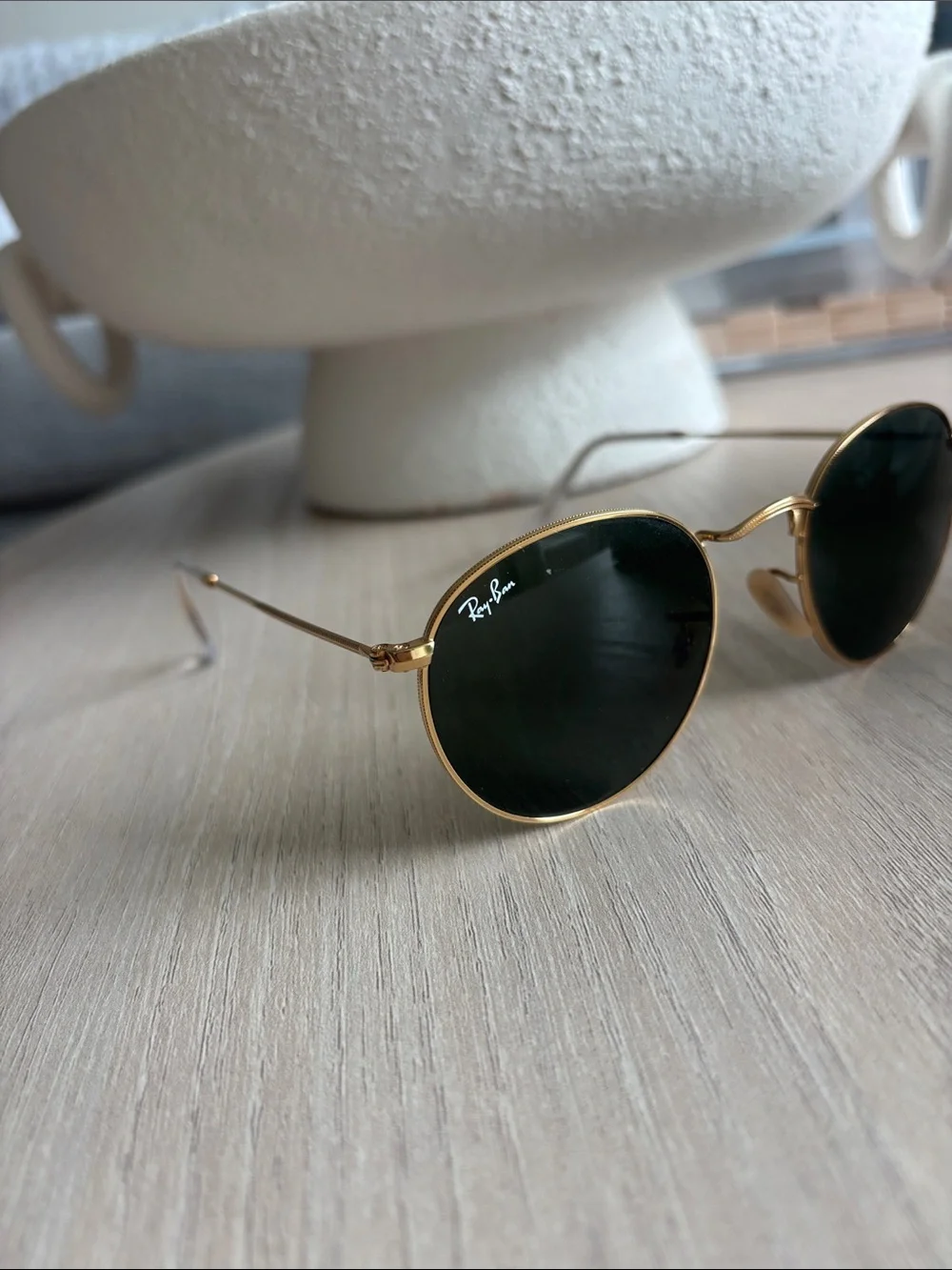 Ray-Ban Round Metal Sunglasses - Gold Frame with Dark Green Lenses